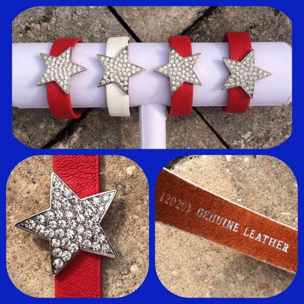 Crystal Star & Red Leather Cuff Style Bracelet